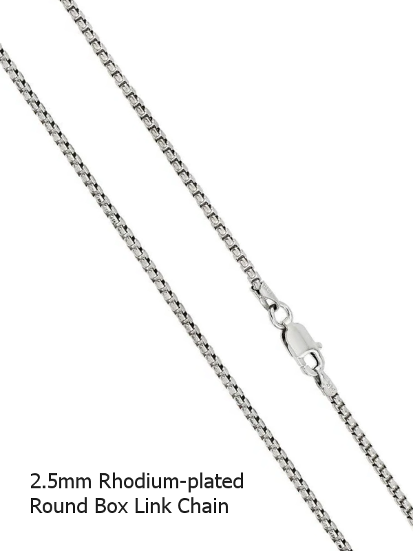 22" - 2.5mm Round Box Link Rhodium-Plated Sterling Silver Chain