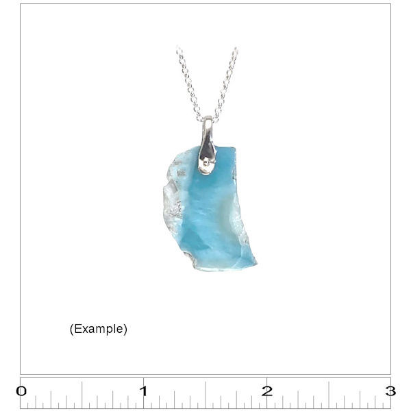 Larimar Mini-Slab Necklace - ruler. Beautiful hand selected mini larimar slabs polished as pendants shown in a 3x3 box for sizing.