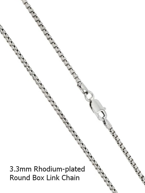 Rhodium-Plated Sterling Silver 3.3mm Round Box Link Chain