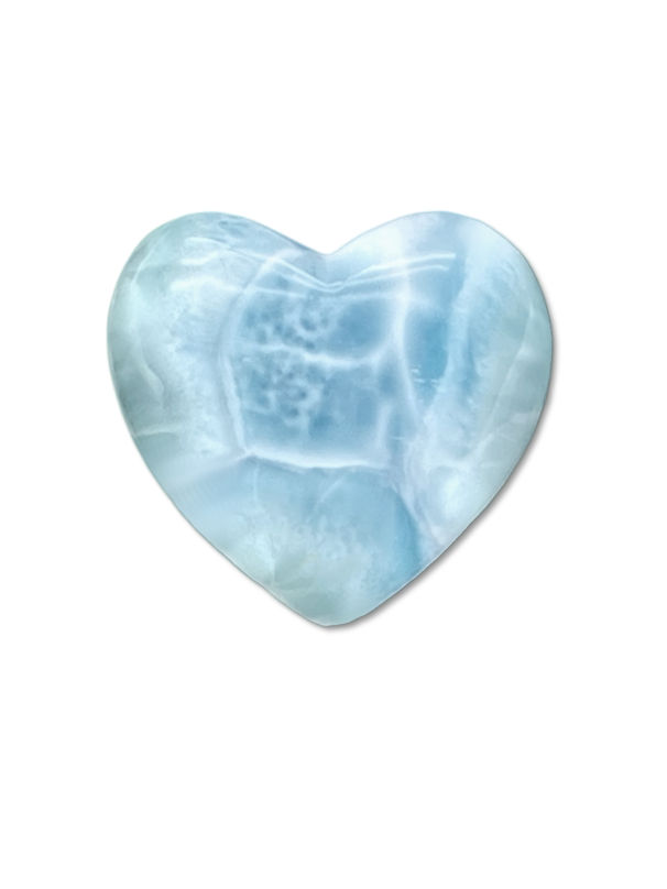 Carved Larimar Heart Palm/Meditation/Healing Stone, Medium (#206). Carved Larimar heart with rare green turtleback pattern and sky-blue accents, AAA stone from Barahona, Dominican Republic.