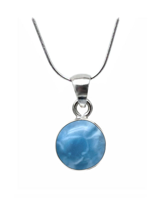 Premier Collection Freeform Larimar Necklace - Petite (#LMB-042). Signature Collection Larimar pendant with rare deep blue stone, handcrafted luxury jewelry from the Caribbean.