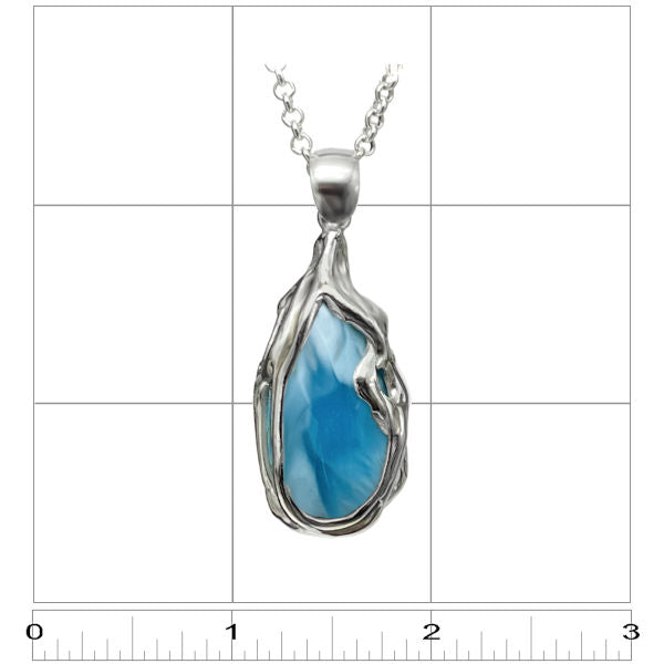Freeform Teardrop Larimar Pendant - Medium (PLC-155) - ruler