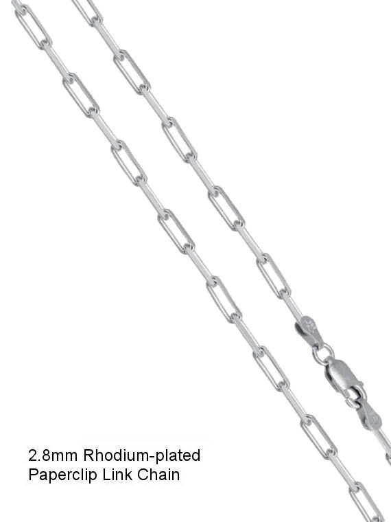 Rhodium-Plated Sterling Silver 2.8mm PAPERCLIP Chain - 18"